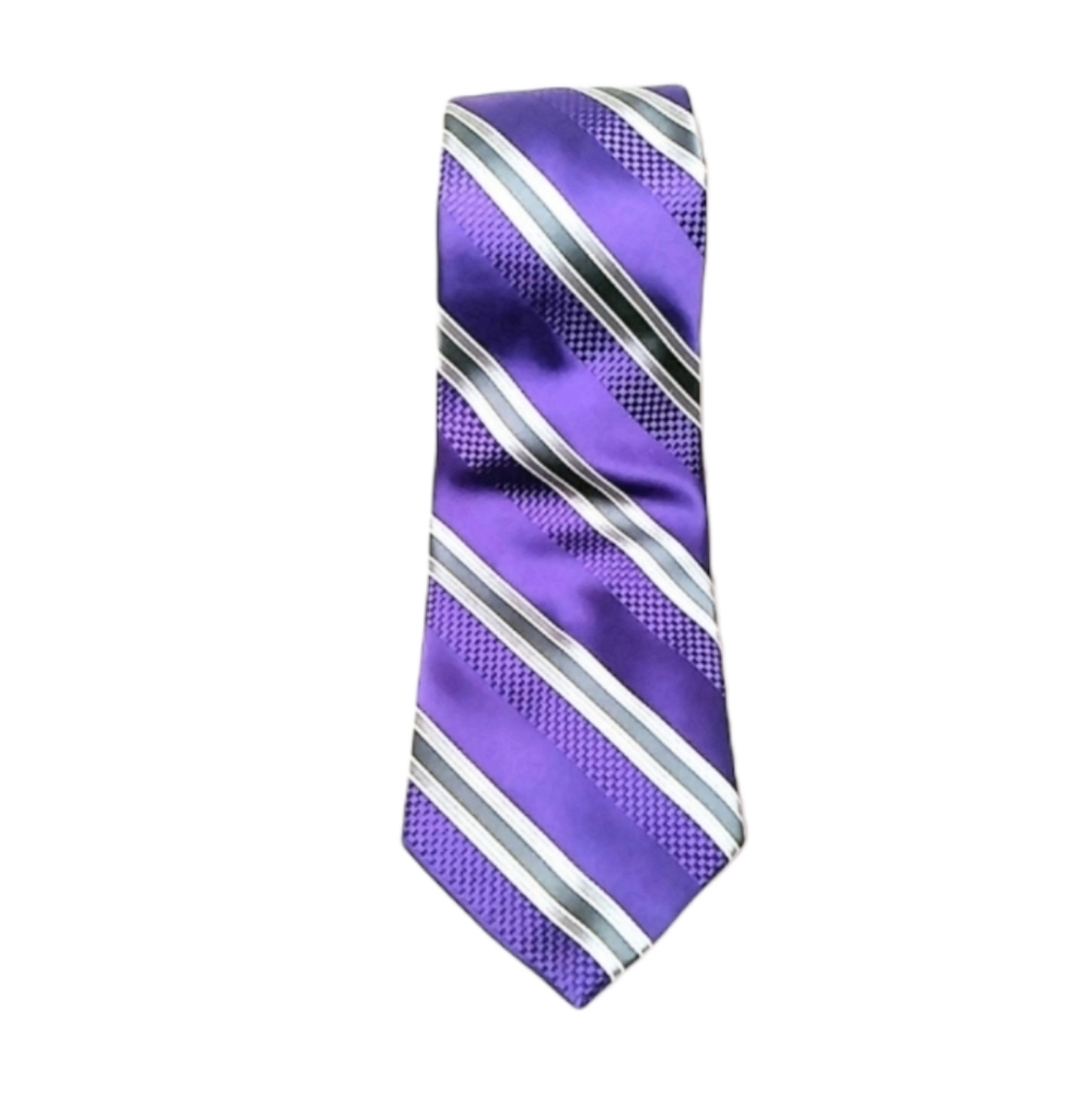 Bugatti Silk Tie Purple Olive & White Stripe